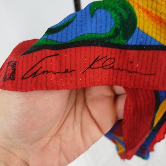 Vintage 80s Anne Klein Primary Colors Scarf Colorful Classic Maximalist - Picture 6 of 6